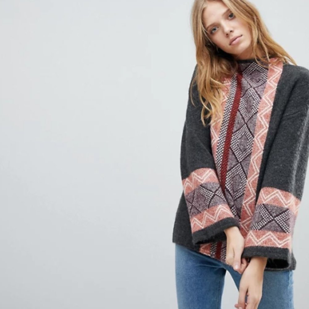 ASOS Vila Geo-Tribal Trim High Neck Sweater